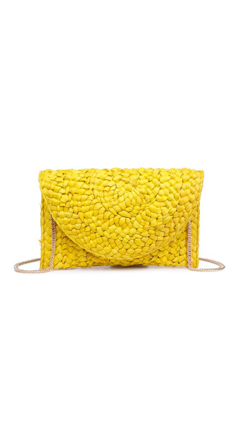 Raffia Flap Clutch - Yellow