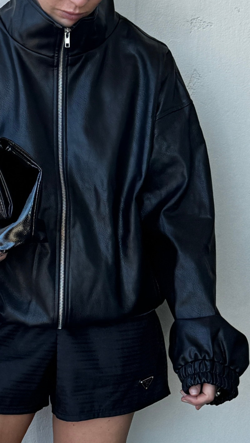 Mia Vegan Leather Jacket - Black