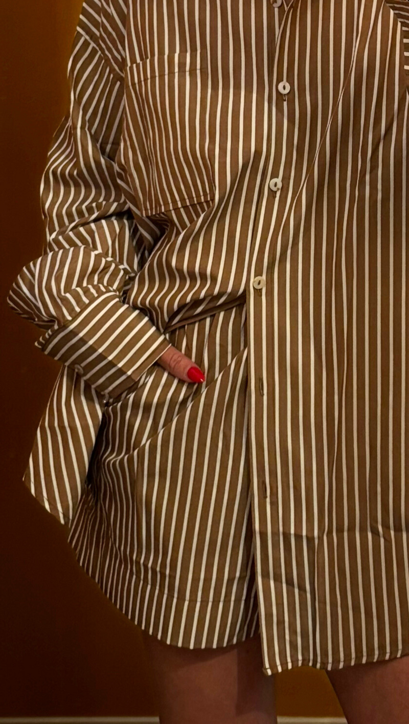 Frankie Pinstripe Button Down - Brown