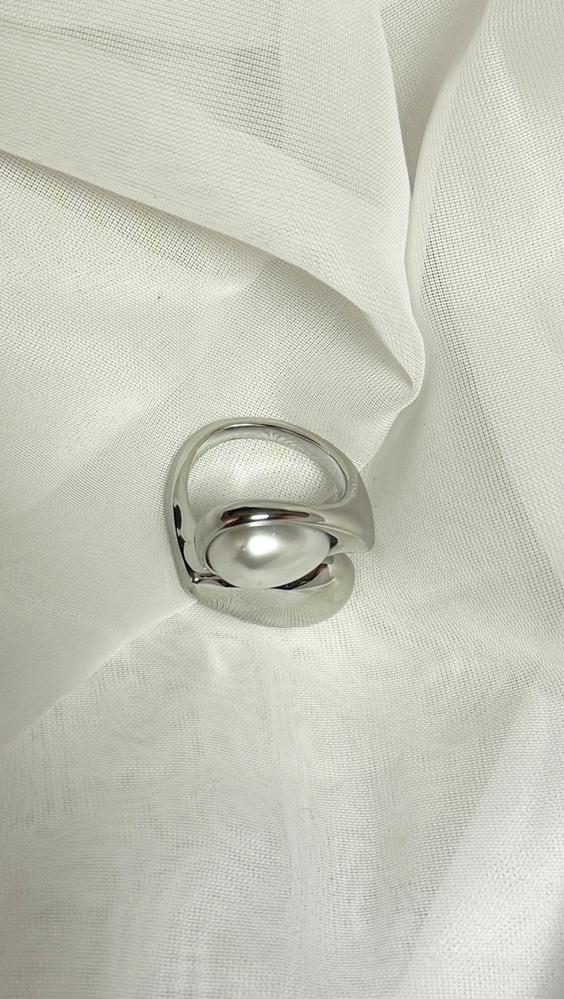 Water Drop Pearl Adjustable Ring -Stainless Steel