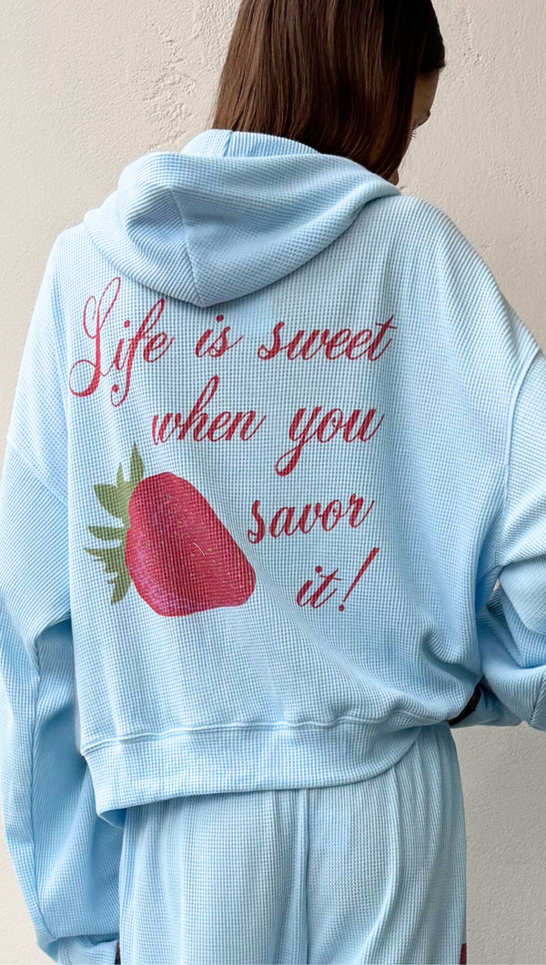 Life is Sweet Waffle Zip-Up Hoodie - Blue