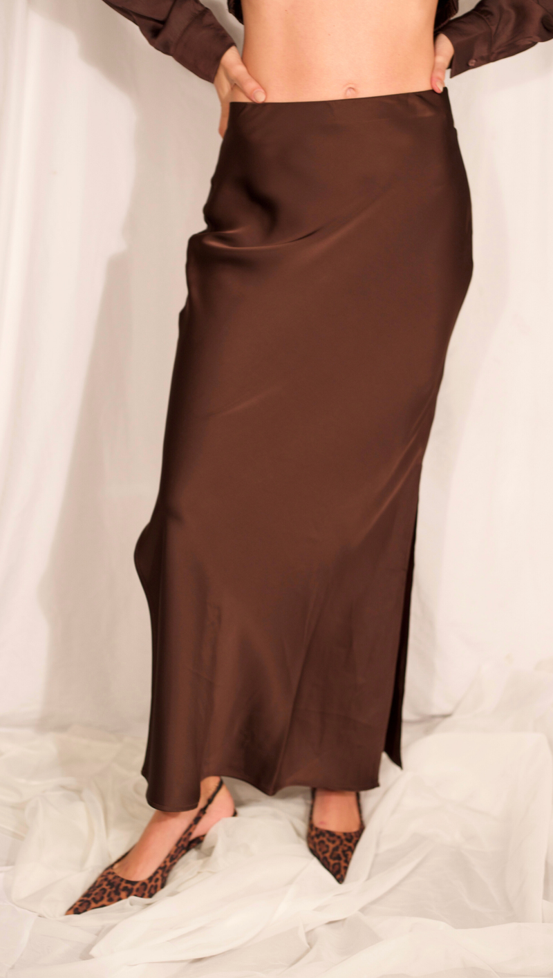 Reygs Double Slit Maxi Skirt - Chocolate