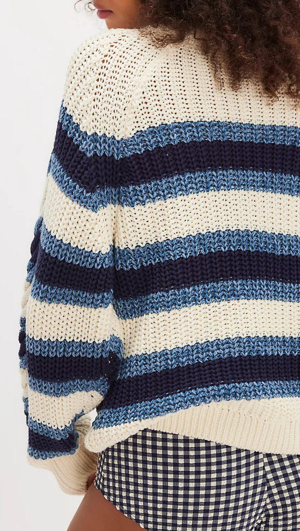 Frankie Cable Striped Pullover - Ivory Combo
