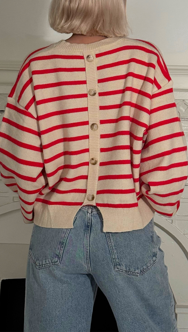 Joelle Cropped Striped Sweater - Red