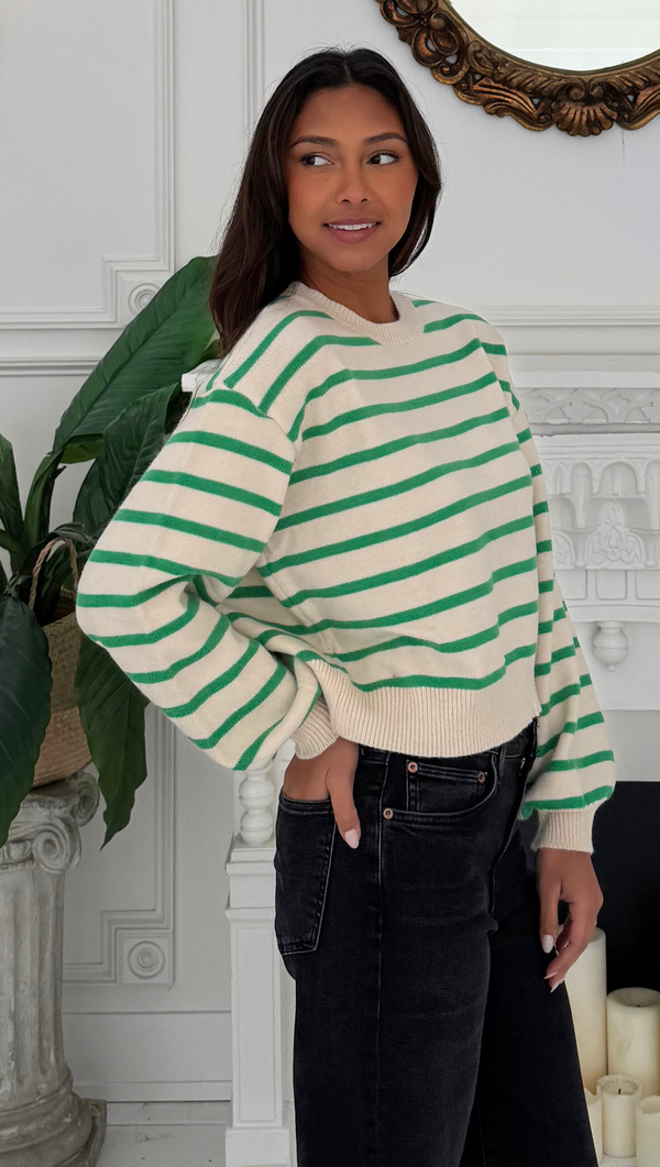 Joelle Cropped Striped Sweater - Green