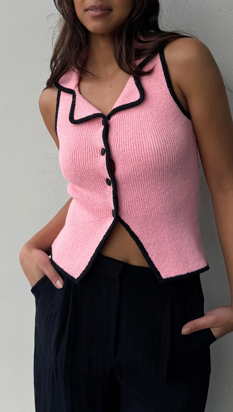 Corinna Sweater Vest - Pink/ Red