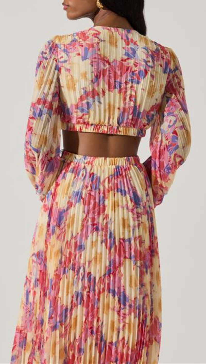 Revery Floral Long Sleeve Maxi Dress - Yellow Pink Floral