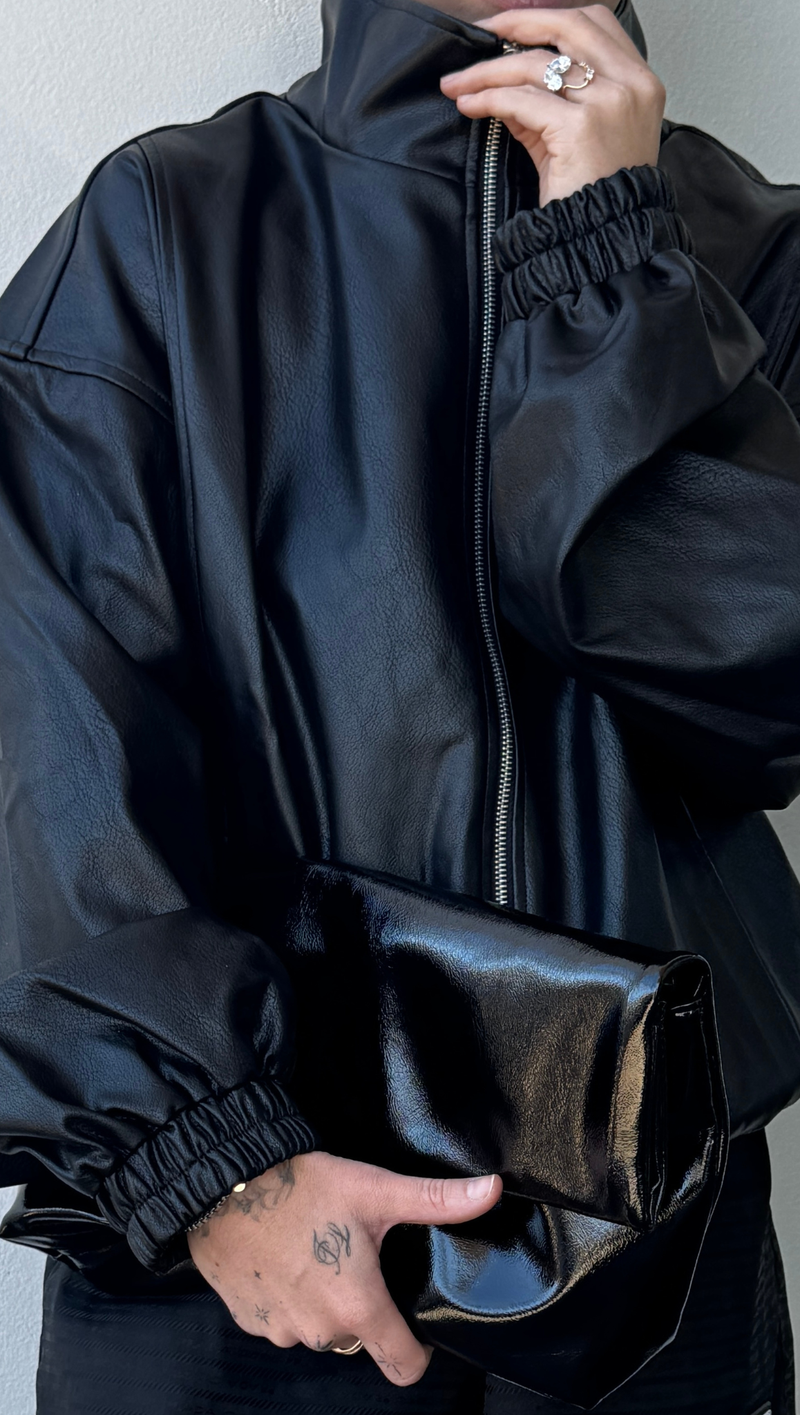 Mia Vegan Leather Jacket - Black