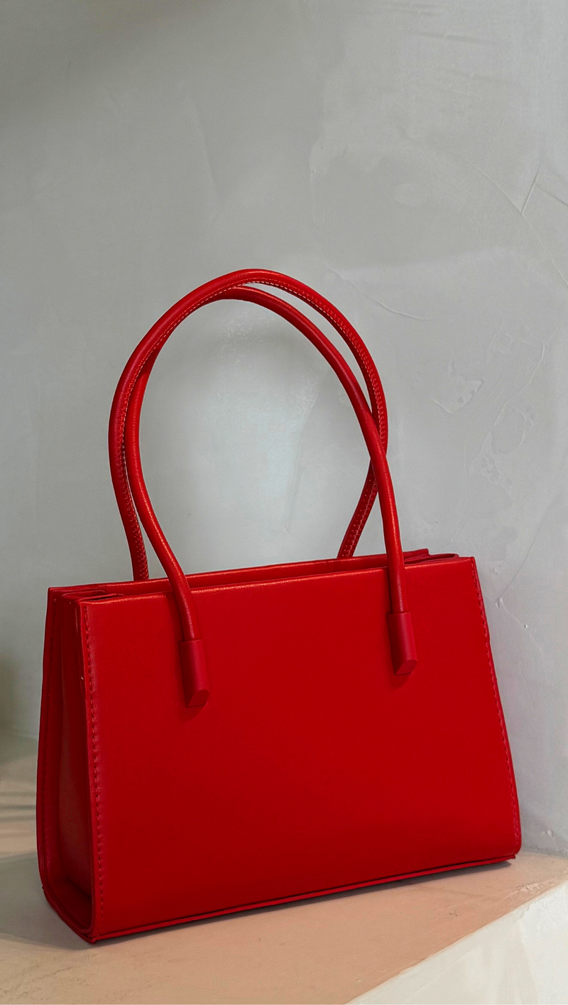 Smooth Leather Bucket Crossbody - Red