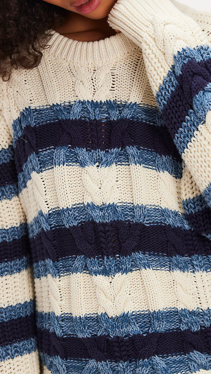 Frankie Cable Striped Pullover - Ivory Combo