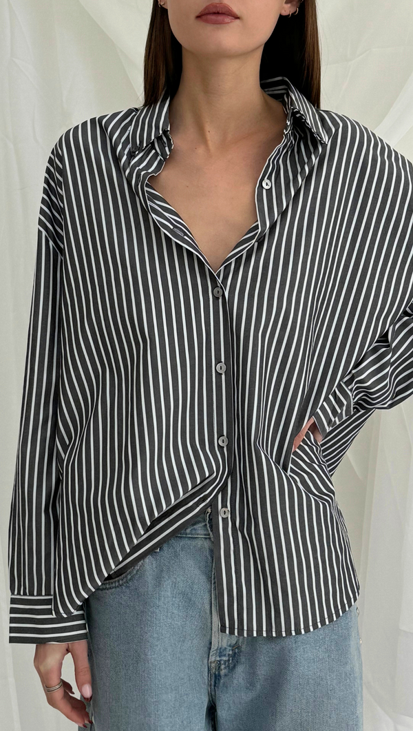 Elle Striped Button Down - Black/ White