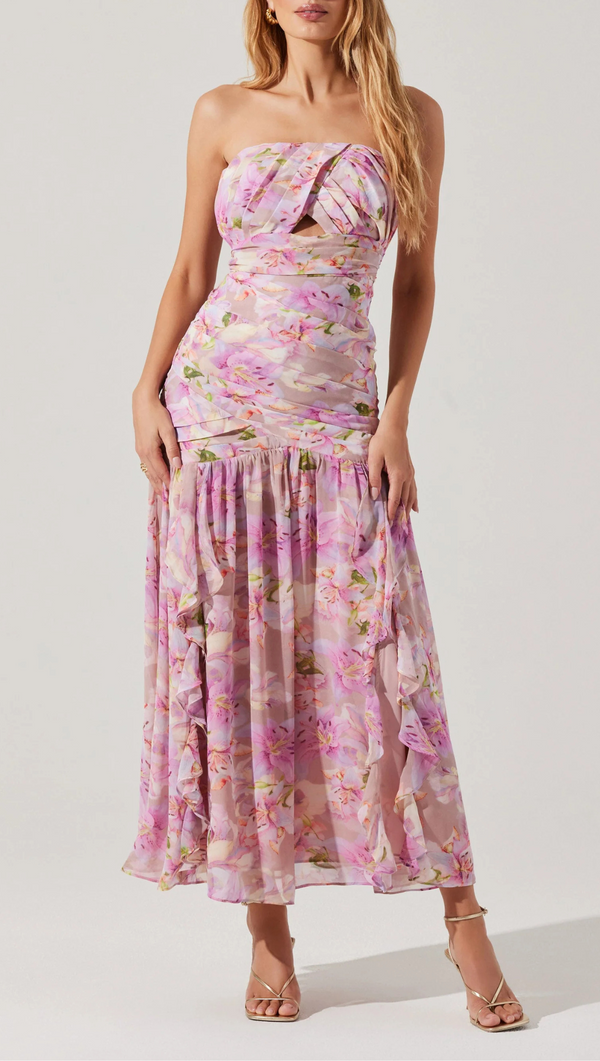 Estefany Strapless Maxi Dress -Pink Floral