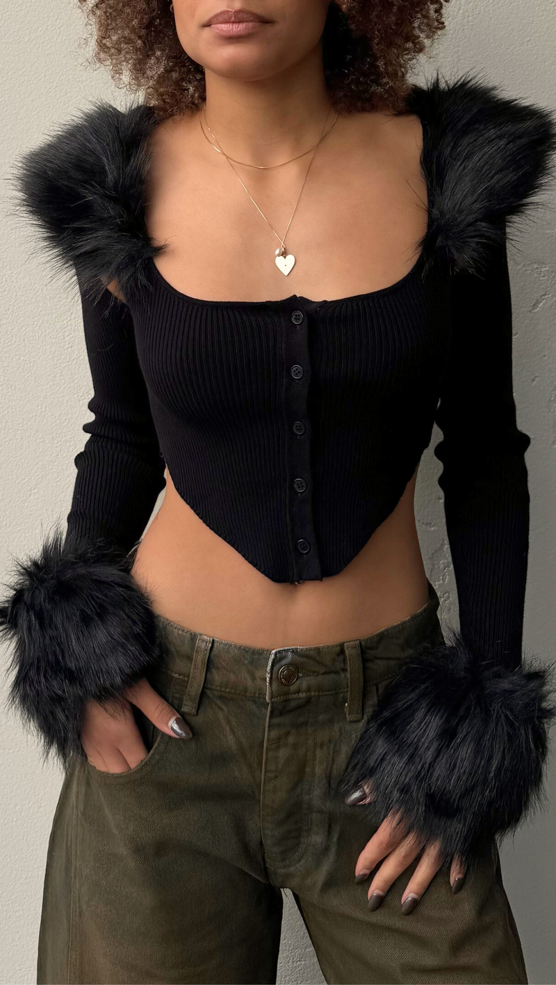 Cher Faux Fur Bolero - Black