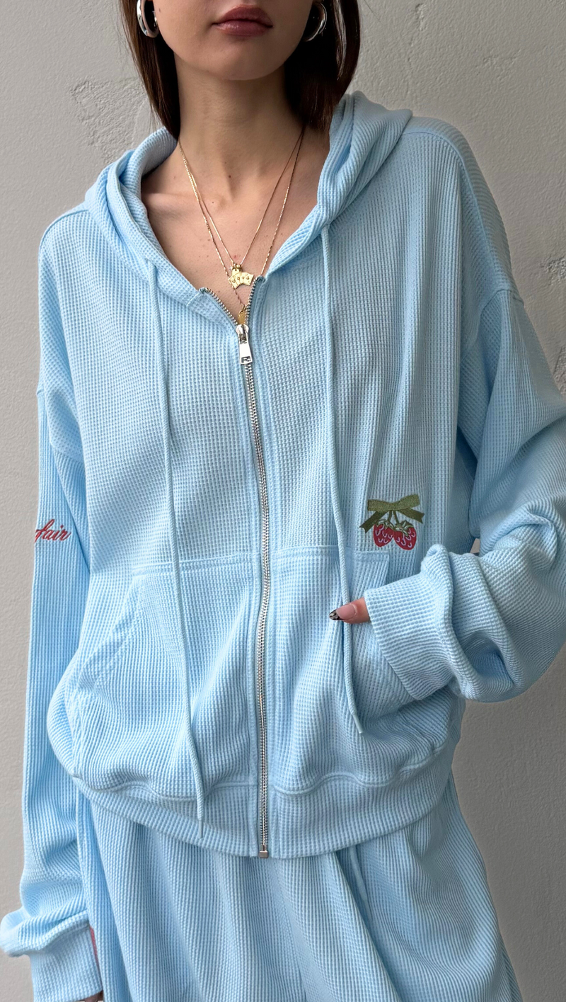 Life is Sweet Waffle Zip-Up Hoodie - Blue