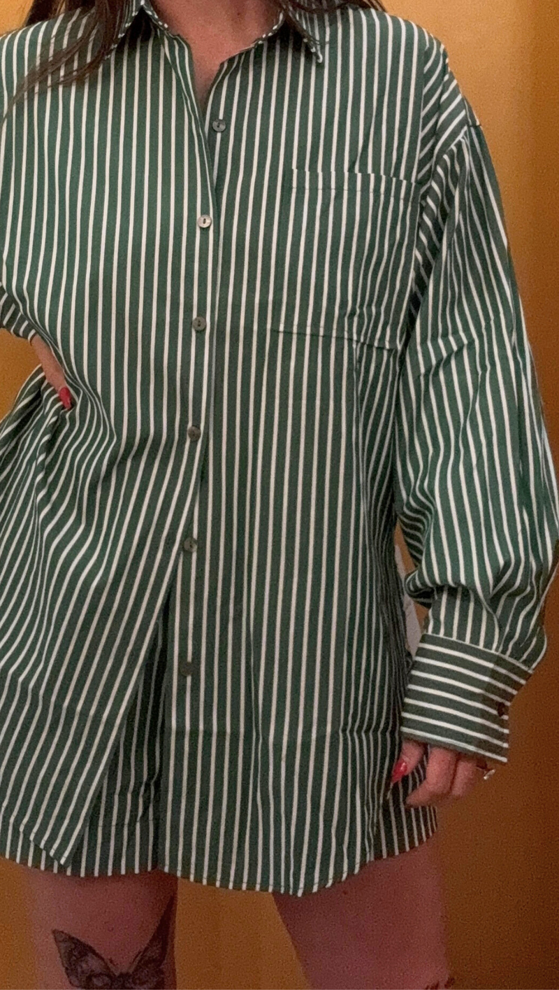 Frankie Pinstripe Button Down - Green