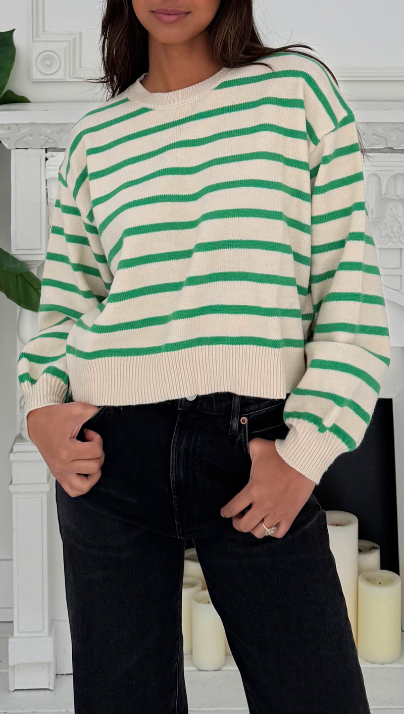 Joelle Cropped Striped Sweater - Green