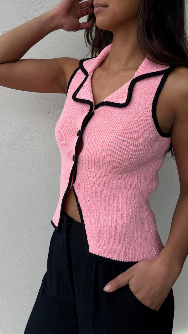 Corinna Sweater Vest - Pink/ Red