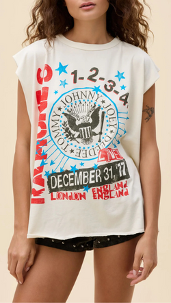 Ramones 77 Show Poster Muscle Tank - Stone Vintage