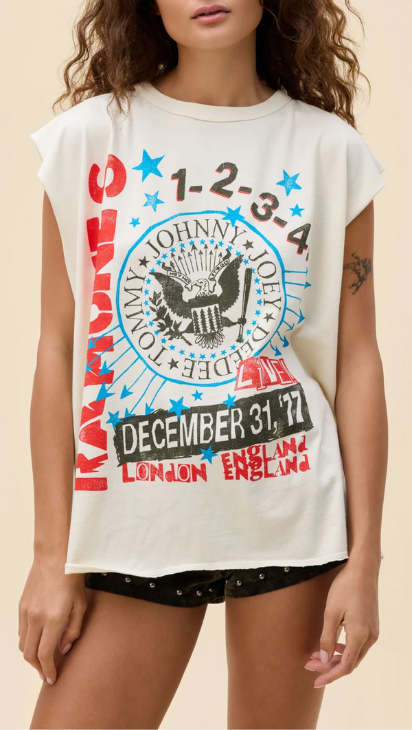 Ramones 77 Show Poster Muscle Tank - Stone Vintage