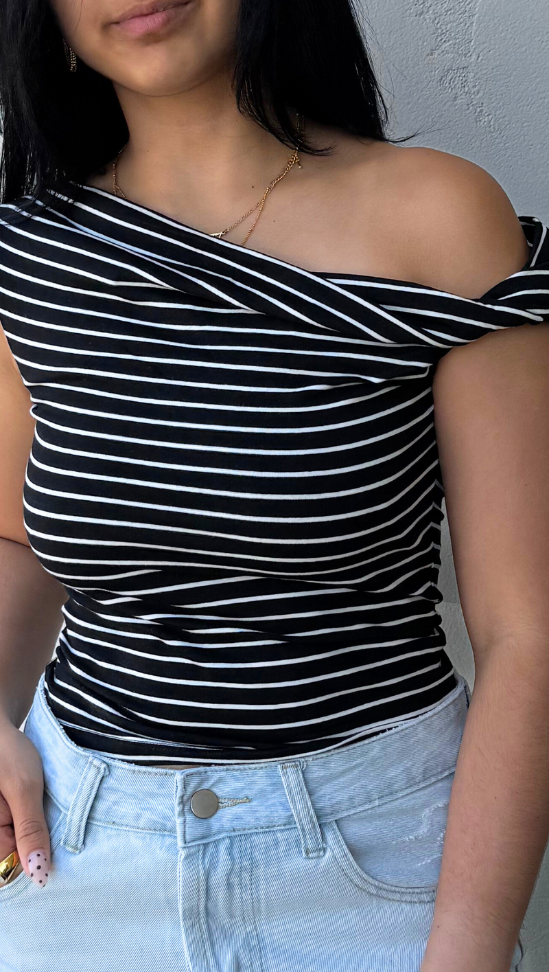 Rowan Asymmetrical Tank - Black Stripe