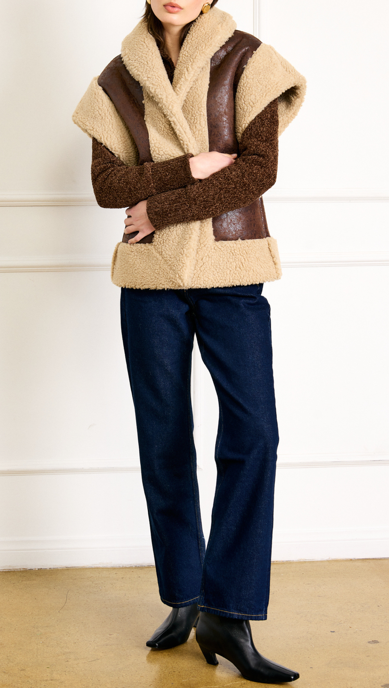 Ace Faux Shearling Vest - Brown