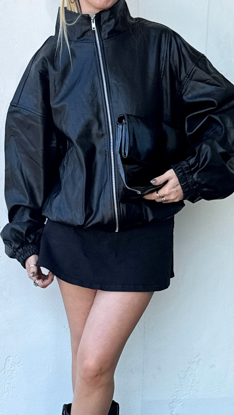 Mia Vegan Leather Jacket - Black