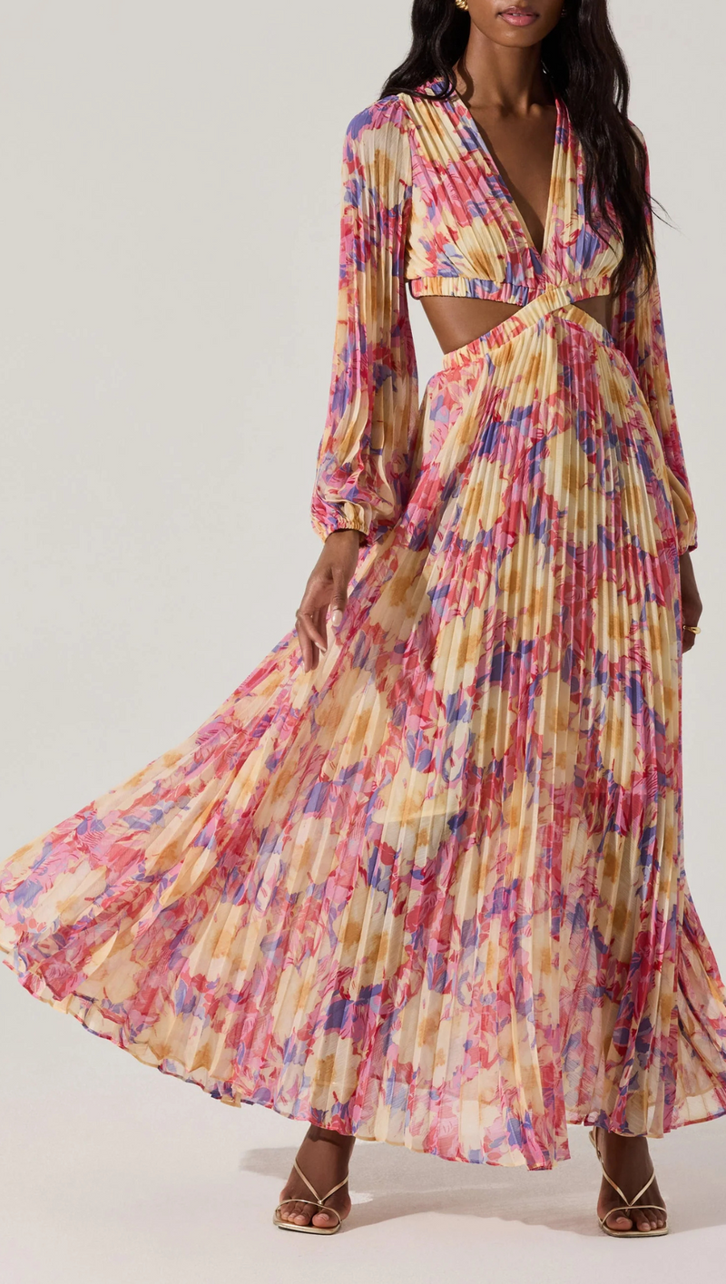 Revery Floral Long Sleeve Maxi Dress - Yellow Pink Floral