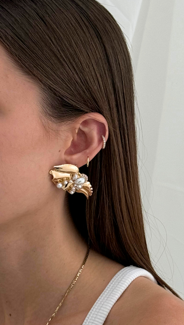 Pearl Encrusted Statement Earring - Gold