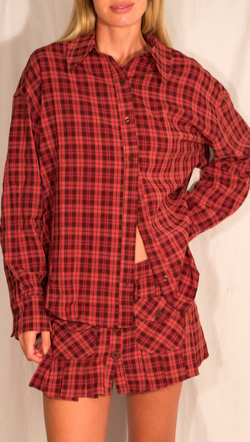 Lettie Plaid Button Up Shirt - Brown/Pink