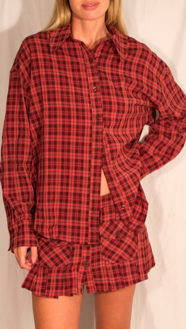 Lettie Plaid Button Up Shirt - Brown/Pink