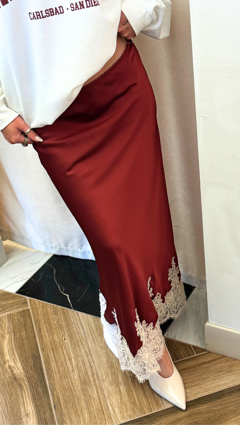 Claire Lace Midi Skirt - Wine