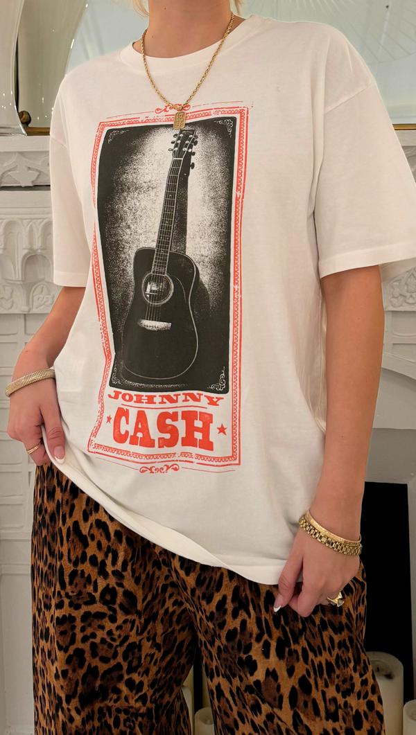 Johnny Cash Guitar Weekend Tee - Vintage White