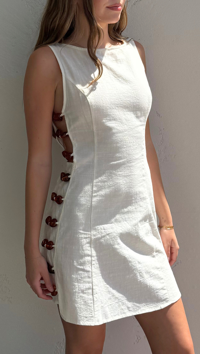 Amber Bead Mini Dress - Cream