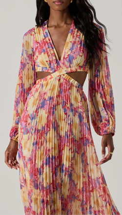 Revery Floral Long Sleeve Maxi Dress - Yellow Pink Floral