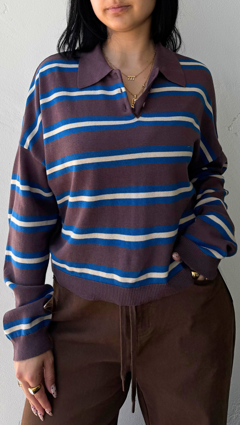 Teddy Rugby Pullover - Brown Stripe