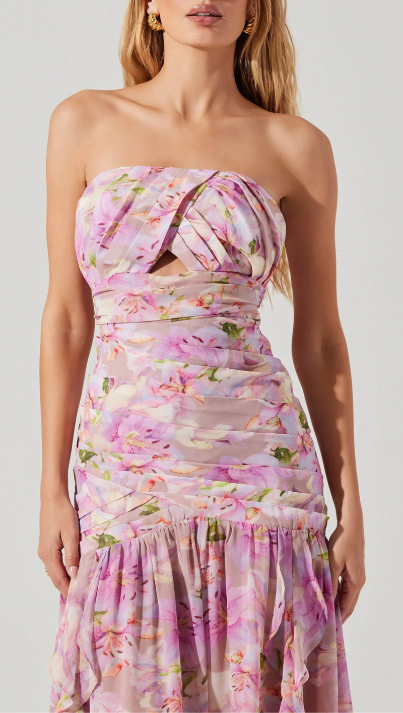 Estefany Strapless Maxi Dress -Pink Floral