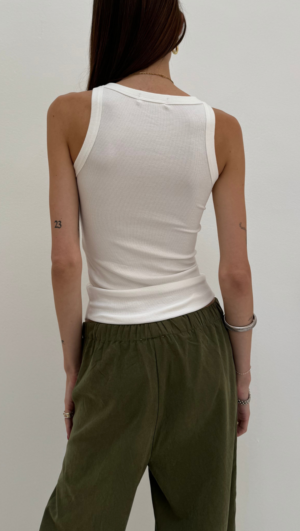 Ribbed Full Length Racer Tank - White