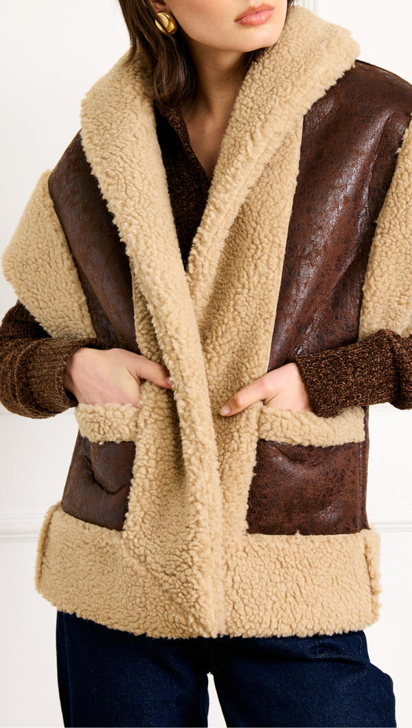 Ace Faux Shearling Vest - Brown