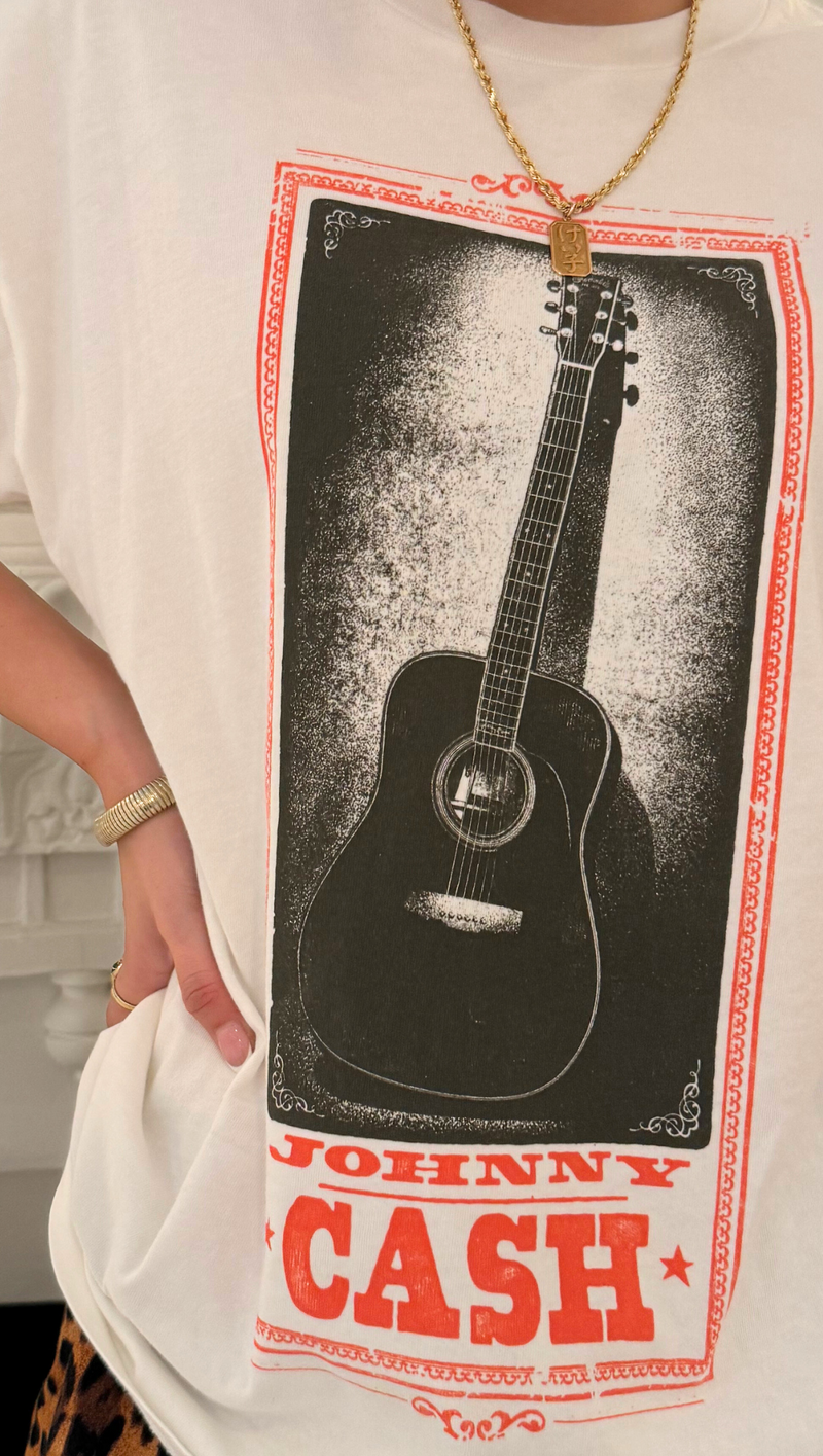 Johnny Cash Guitar Weekend Tee - Vintage White