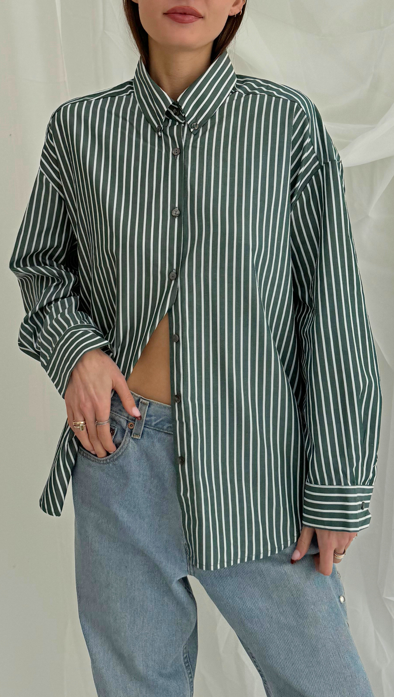 Elle Striped Button Down - Green/ White