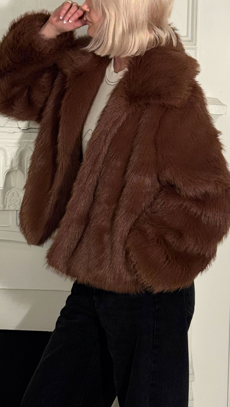 Etela Faux Fur Jacket - Brown