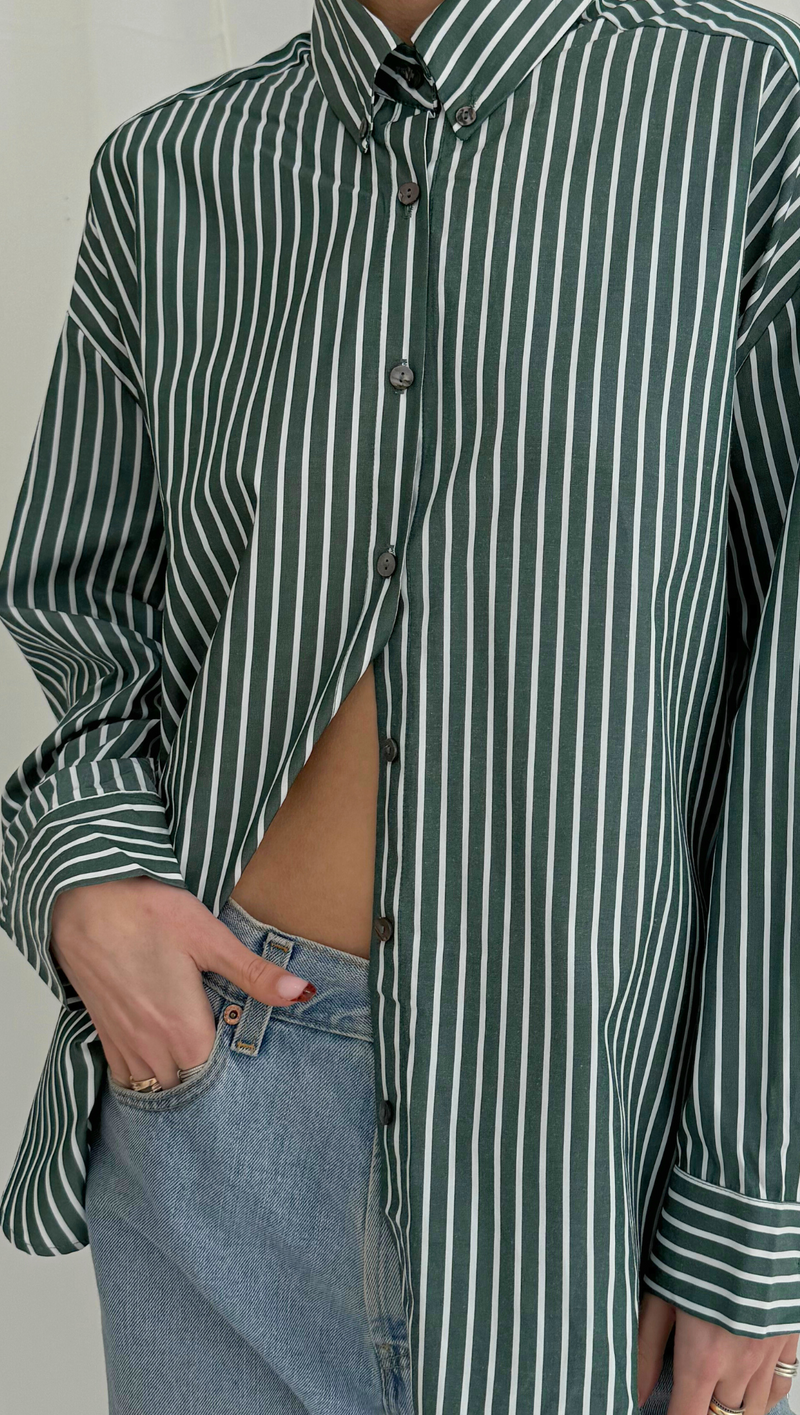 Elle Striped Button Down - Green/ White