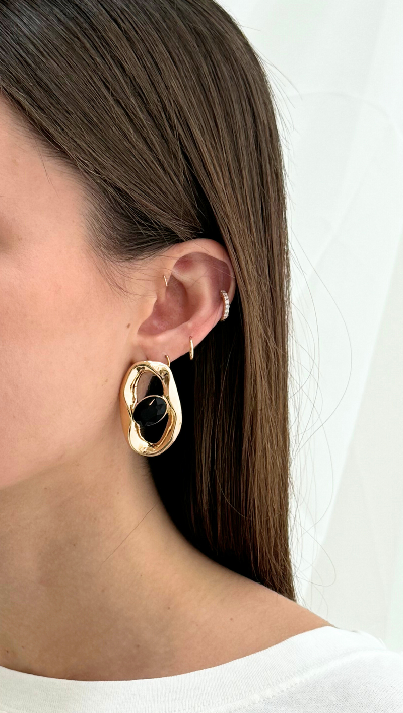 Orb Earring - Onyx/ Gold