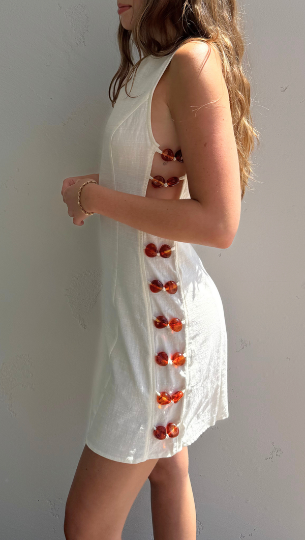 Amber Bead Mini Dress - Cream