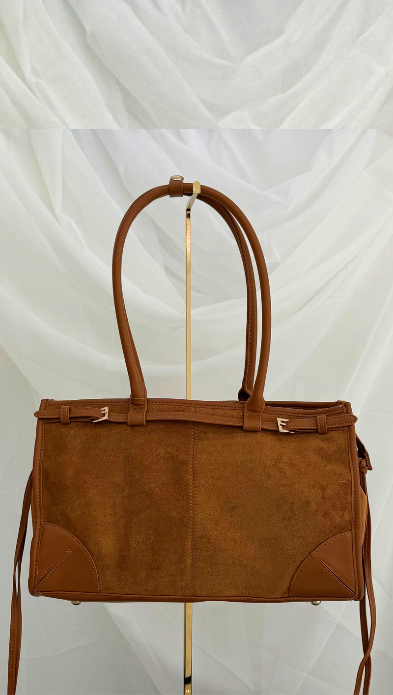 Mini Buckle Suede Shoulder Bag - Tan