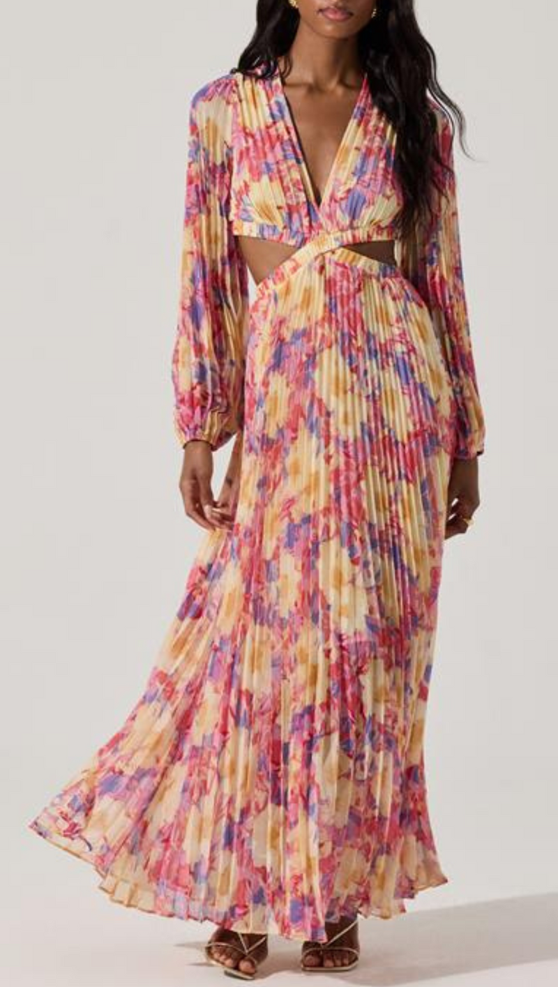 Revery Floral Long Sleeve Maxi Dress - Yellow Pink Floral