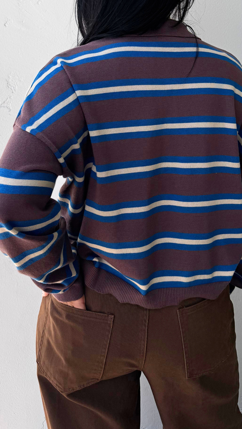 Teddy Rugby Pullover - Brown Stripe
