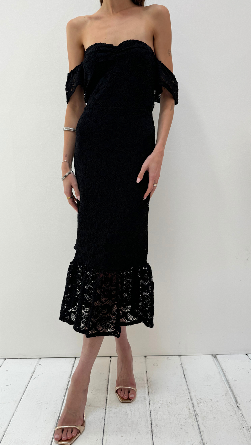 Flutter Lace Midi - Black