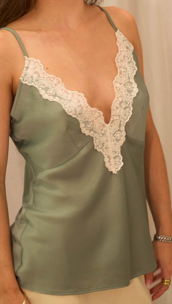Taylor Deep Lace Cami - Dusty Sage