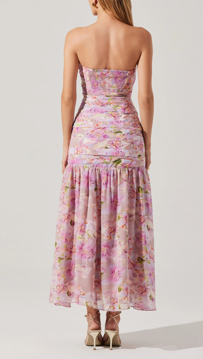 Estefany Strapless Maxi Dress -Pink Floral